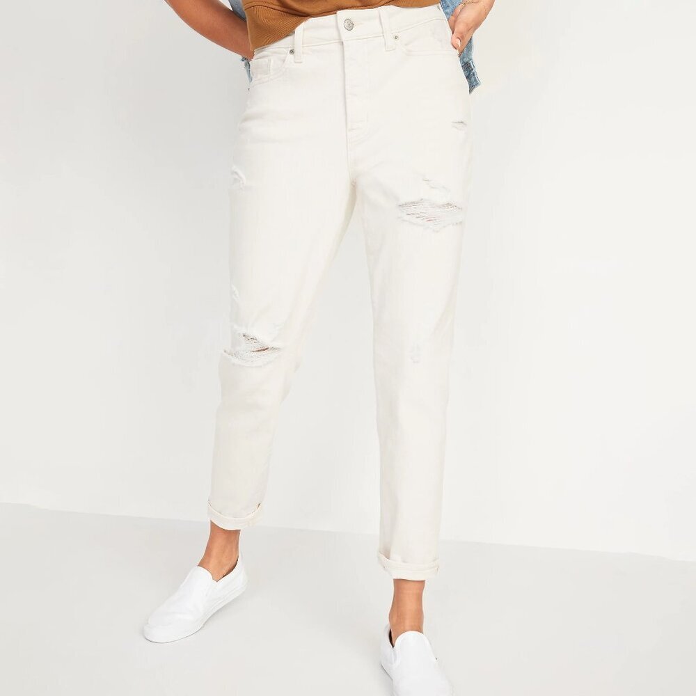 NWT - Tall Old Navy High-Waisted O.G. Straight Ripped Ecru-Wash Jeans